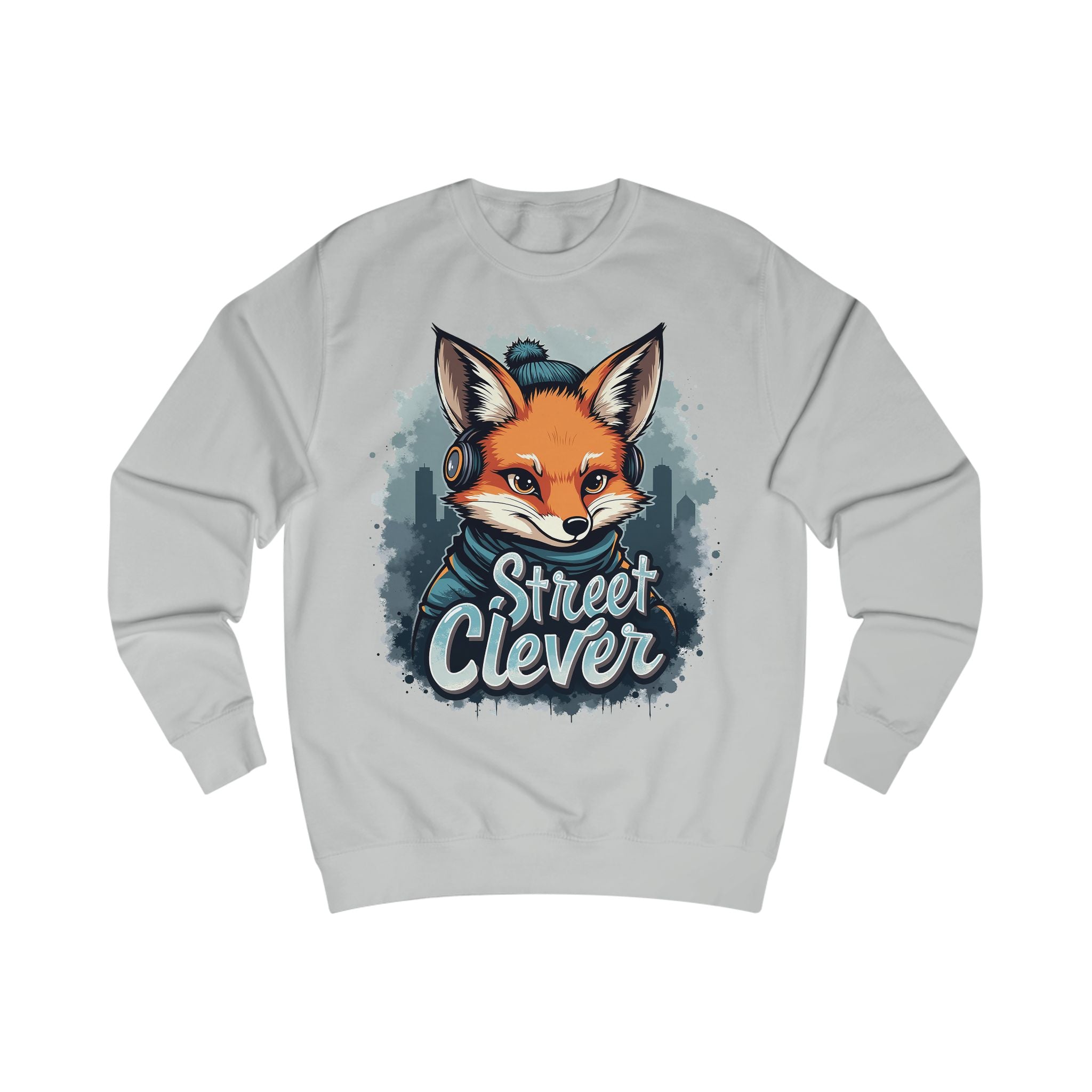 Street Clever Blue Sweatshirt – Fox with Headphones Design