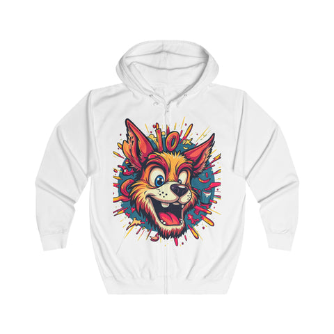 Playful Cartoon Dog Hoodie - Vibrant Graphic Zip-Up