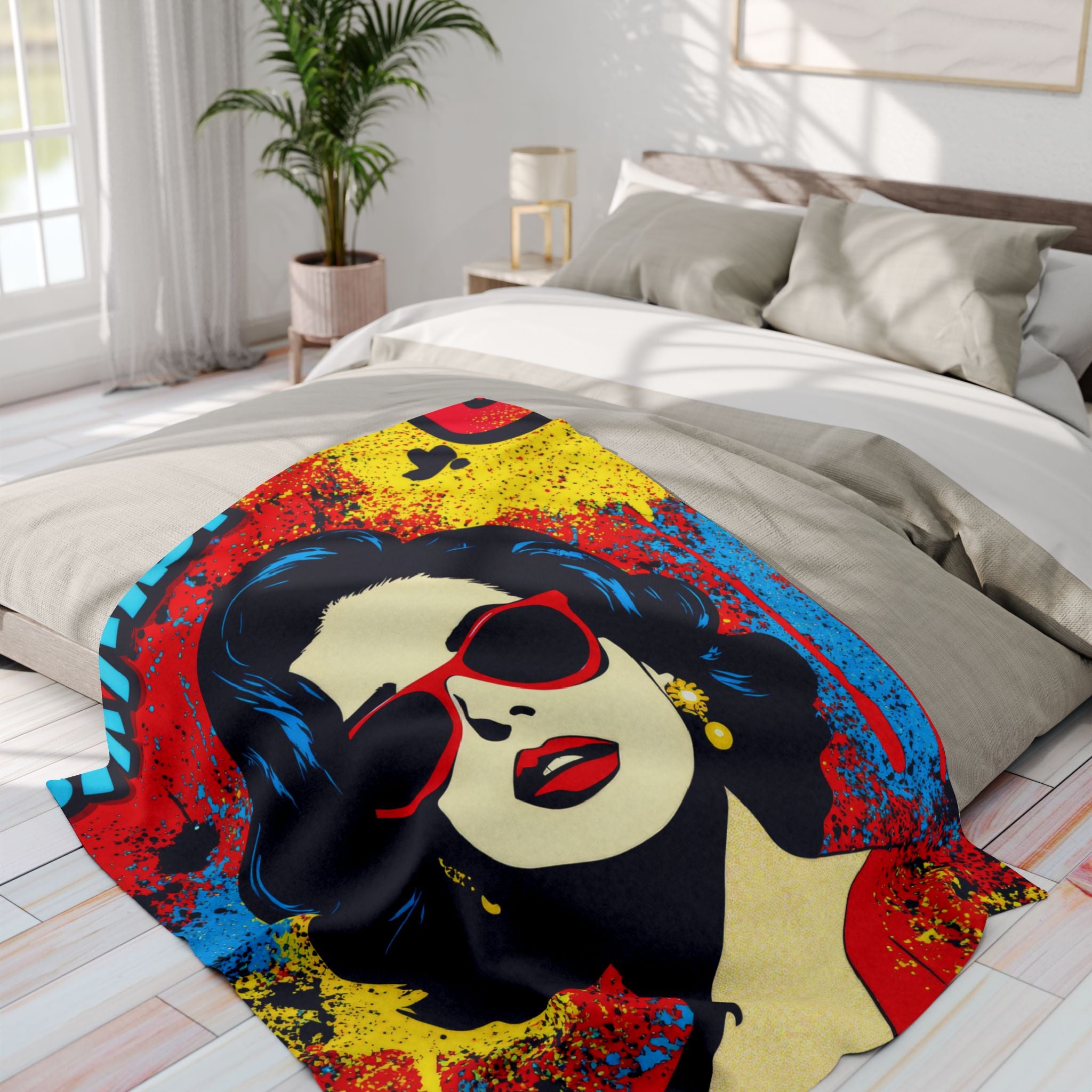 Retro Diva Fleece Blanket – Vibrant Pop Art Fashion