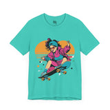 Retro Skater Girl T-Shirt - Vibrant 80s Style