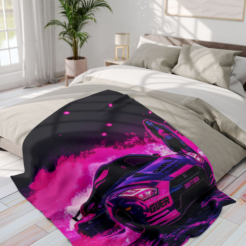 Drift Queen Fleece Blanket – Bold Pink Smoke & Street Racing Vibes