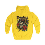 Fearless Skull and Roses Hoodie – Bold Gothic Graphic Zip-Up