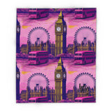 London Dreamscape Fleece Blanket – Bold Pink & Purple City Vibes