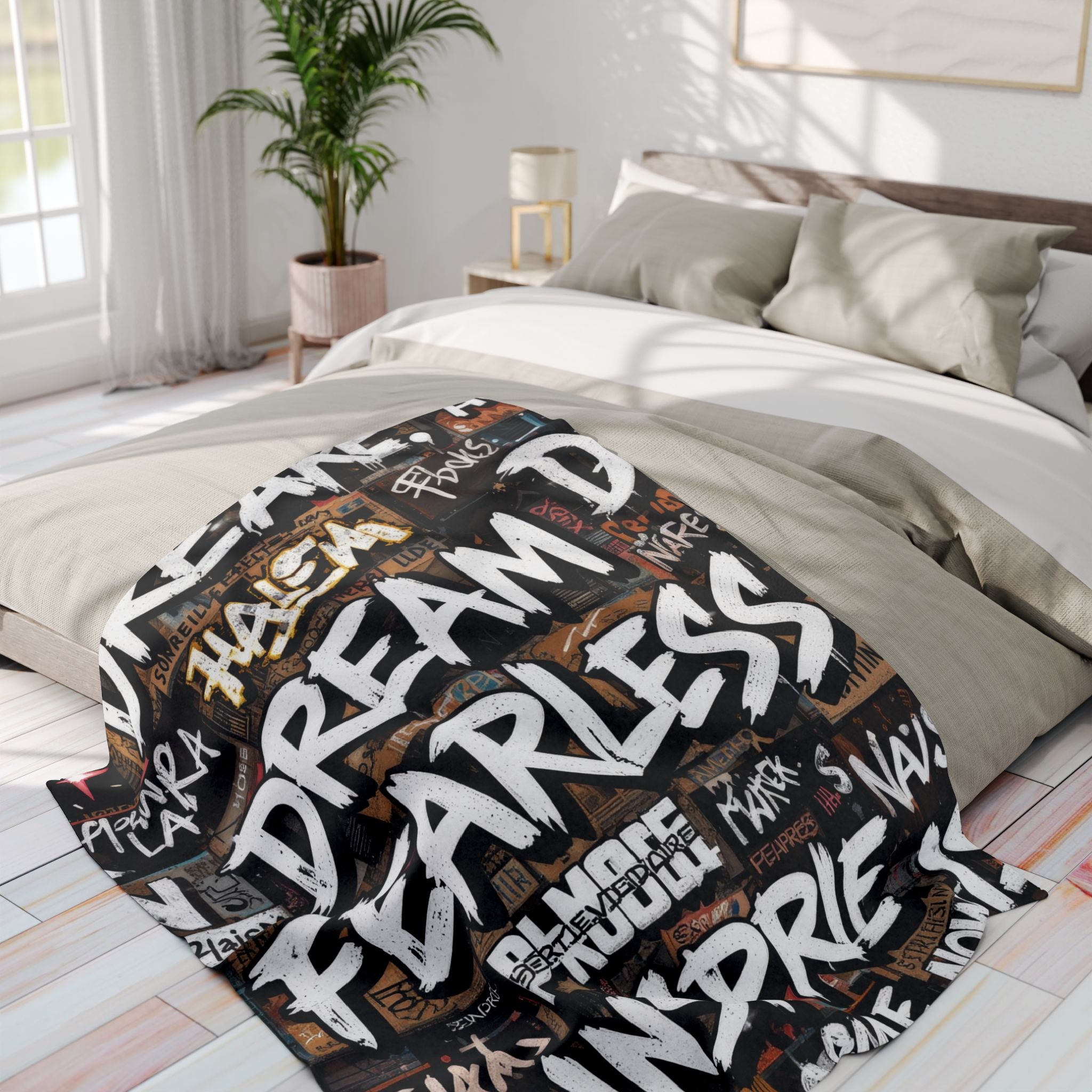 Dream Fearless Collage Blanket – Bold Motivational Words