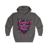 Fearless Limitless Power Hoodie – Motivational Graphic Zip-Up