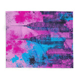 Neon Cityscape Fleece Blanket – Bold Urban Skyline Decor