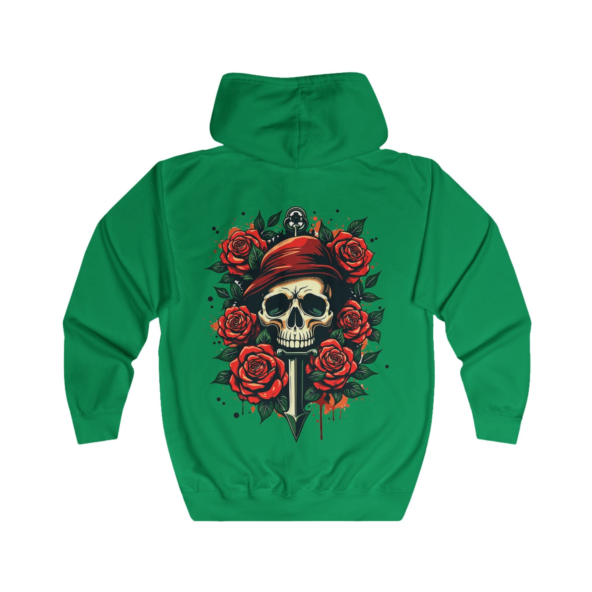 Green Skull and Roses Hoodie – Bold Urban Streetwear Graphic Hoodie