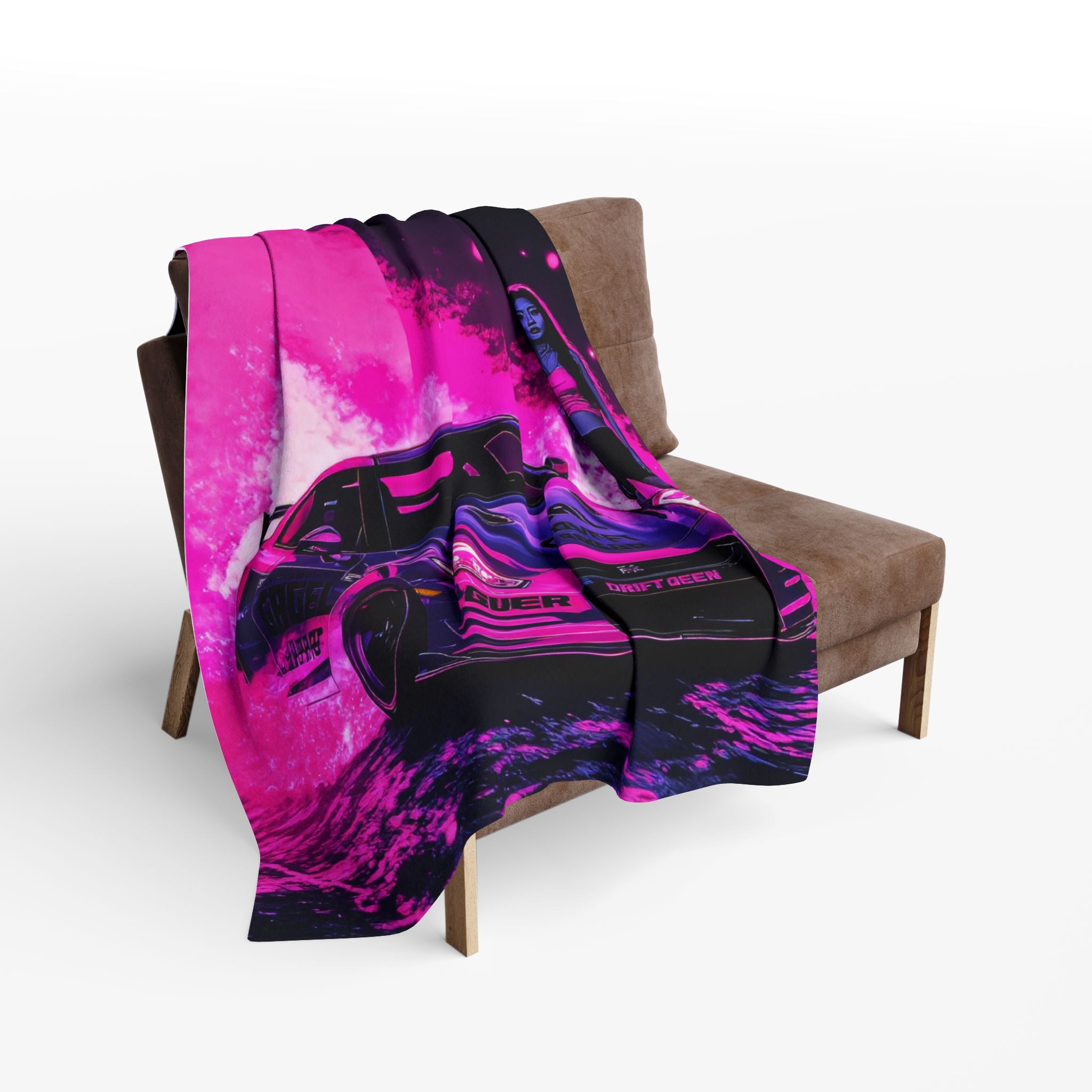 Drift Queen Fleece Blanket – Bold Pink Smoke & Street Racing Vibes