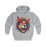 Playful Cartoon Dog Hoodie - Vibrant Graphic Zip-Up