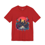 Sunset City Street T-Shirt – Vibrant Urban Skyline Art Tee