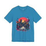 Sunset City Street T-Shirt – Vibrant Urban Skyline Art Tee