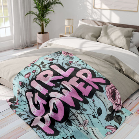 Girl Power Floral Fleece Blanket – Empowering Pastel Decor