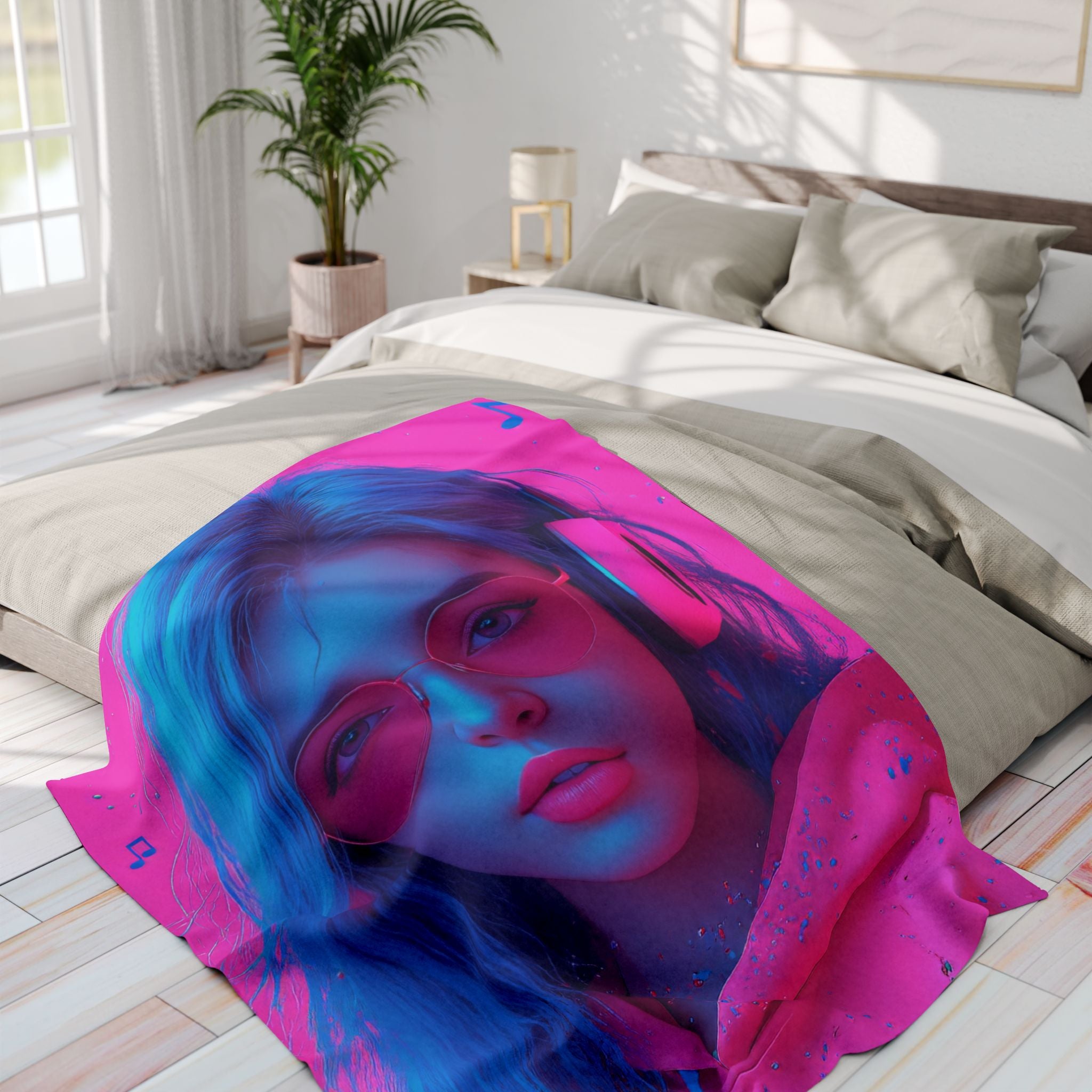 Neon Melody Fleece Blanket – Bold Music Vibes