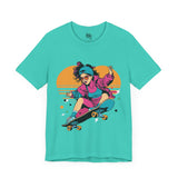 Retro Skater Girl T-Shirt - Fun and Vibrant 80s Style