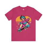 Retro Skater Girl T-Shirt - Vibrant 80s Style