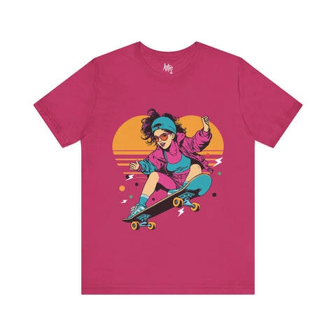 Retro Skater Girl T-Shirt - Vibrant 80s Style