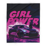 Girl Power Drift Car Fleece Blanket – Empowering Street Racing Style