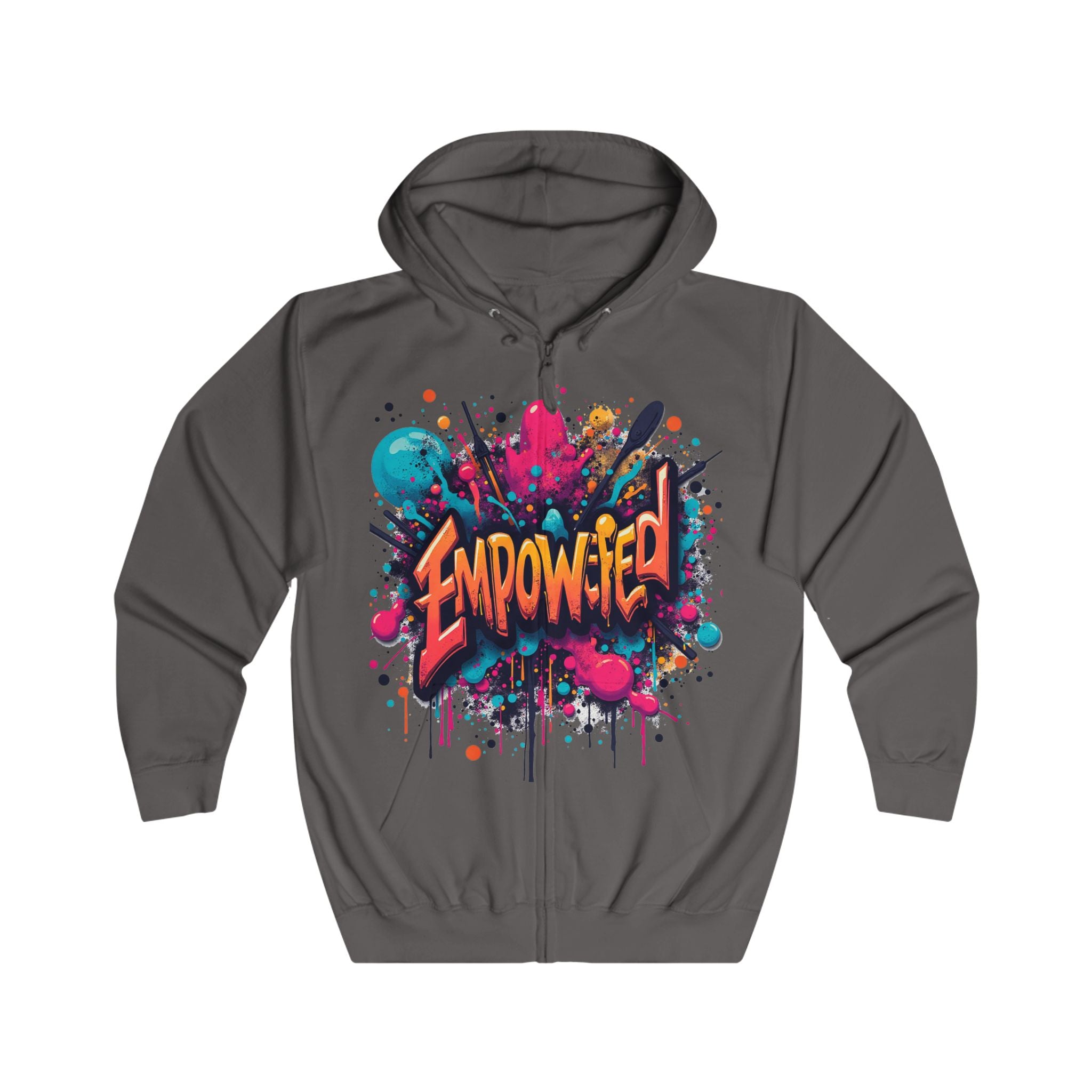 Empowered Hoodie – Bold Motivational Graphic Zip-Up