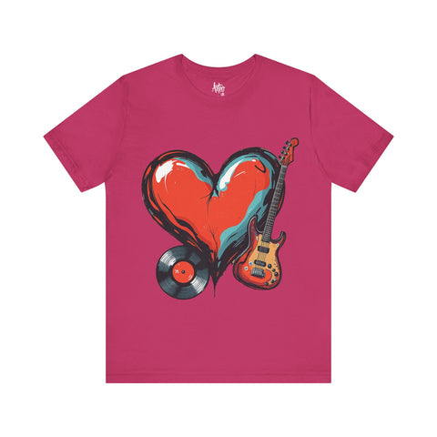 Navy Blue Heart & Music Graphic T-Shirt