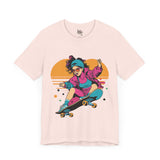 Retro Skater Girl T-Shirt - Vibrant 80s Style