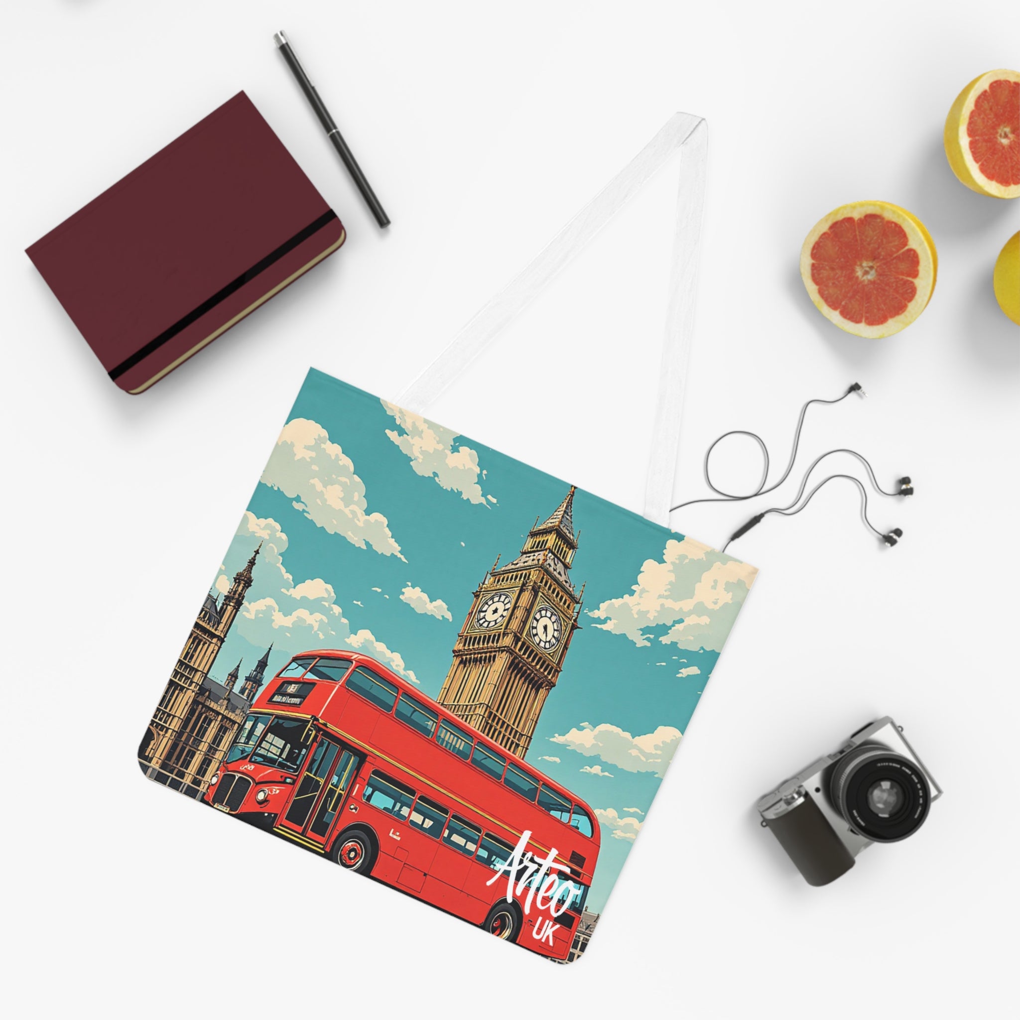 Arteo UK London Tote Bag - Big Ben & Red Bus Retro Design