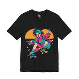 Retro Skater Girl T-Shirt - Fun and Vibrant 80s Style