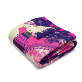 Vibrant London Skyline Fleece Blanket – Pink & Purple Landmarks