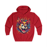 Playful Cartoon Dog Hoodie - Vibrant Graphic Zip-Up