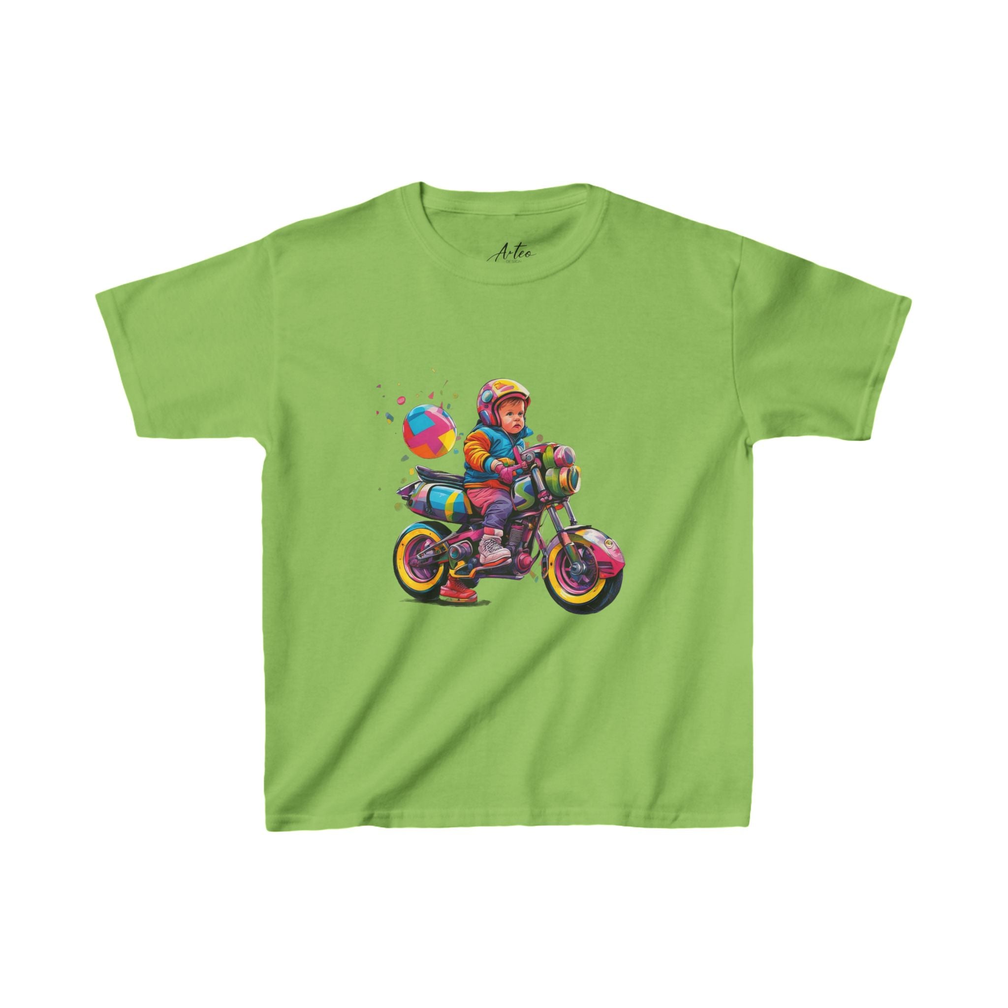 Kid on Bike T-Shirt – Colorful Motorcycle Graphic Tee for Kids