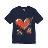 Heart & Music Graphic T-Shirt - Navy Blue Style