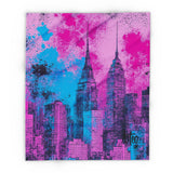 Neon Cityscape Fleece Blanket – Bold Urban Skyline Decor