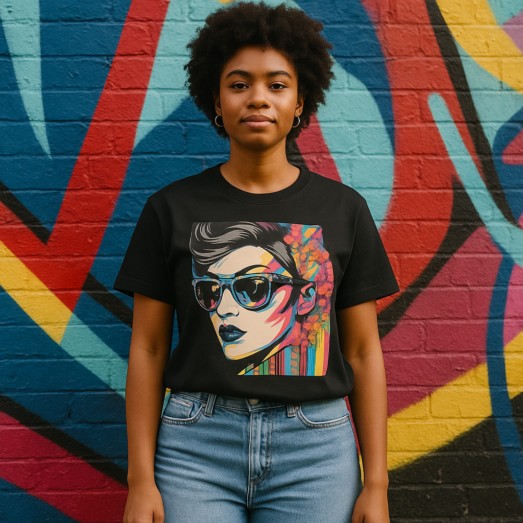 Retro Vibes Women's T-Shirt - Neon Geometric Design
