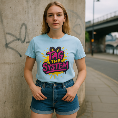 Tag the System T-Shirt – Blue Urban Graffiti Tee UK