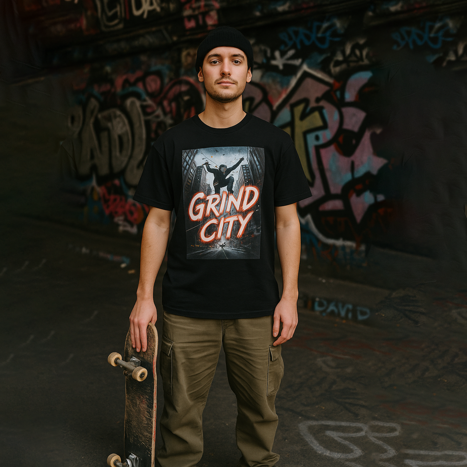 Grind City T-Shirt – Black Urban Skate Graphic Tee UK