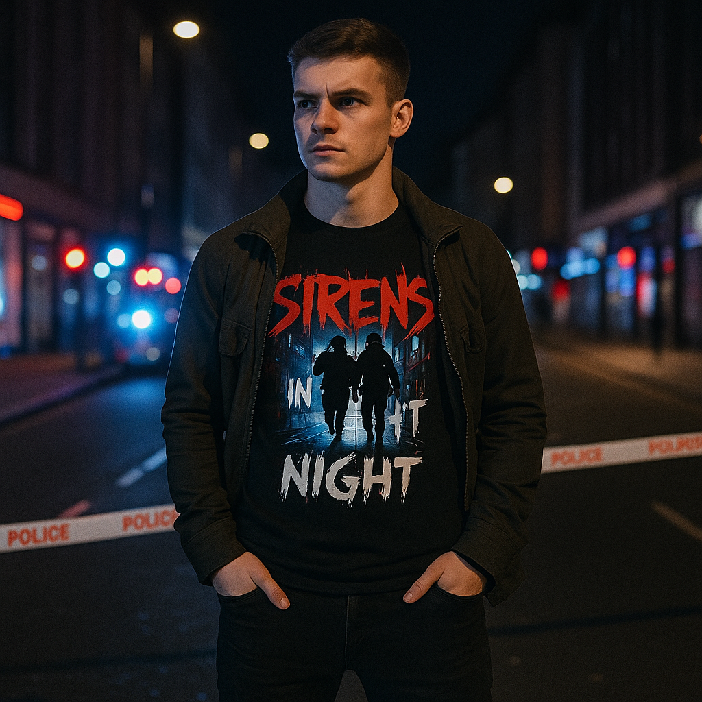 Sirens in the Night T-Shirt – Black Urban Protest Tee UK