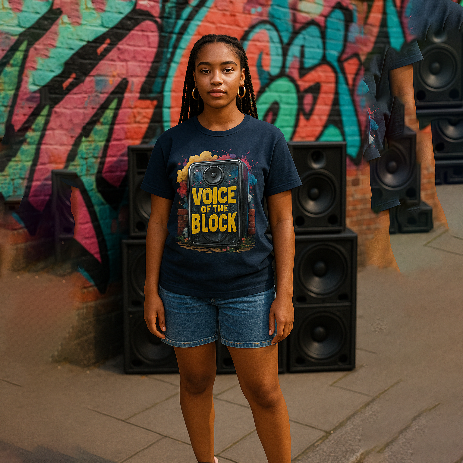 Voice of the Block Graffiti Speaker Tee – Navy