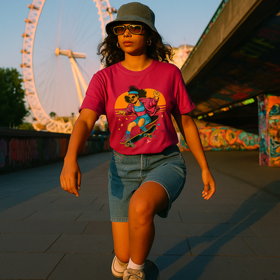 Retro Skater Girl T-Shirt - Vibrant 80s Style