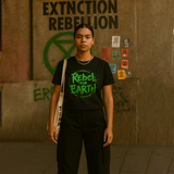 Rebel for Earth Green Graphic Tee | Eco Activist Shirt
