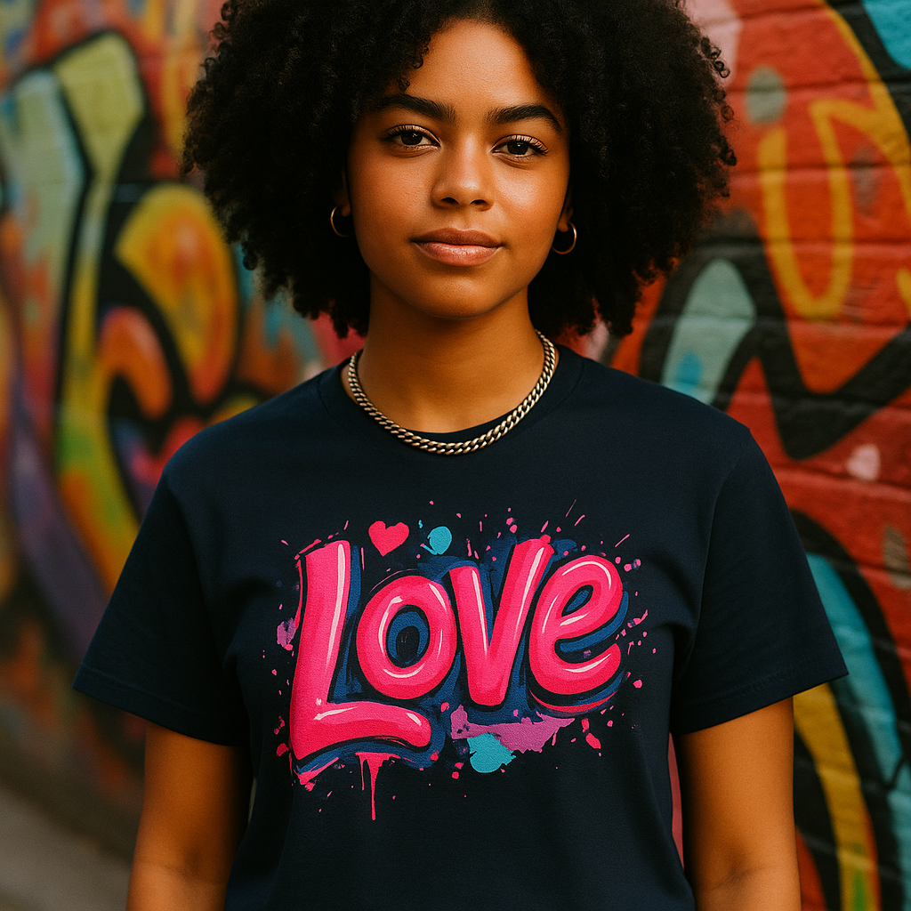 Dynamic Love Graffiti Black T-Shirt - Streetwear Style