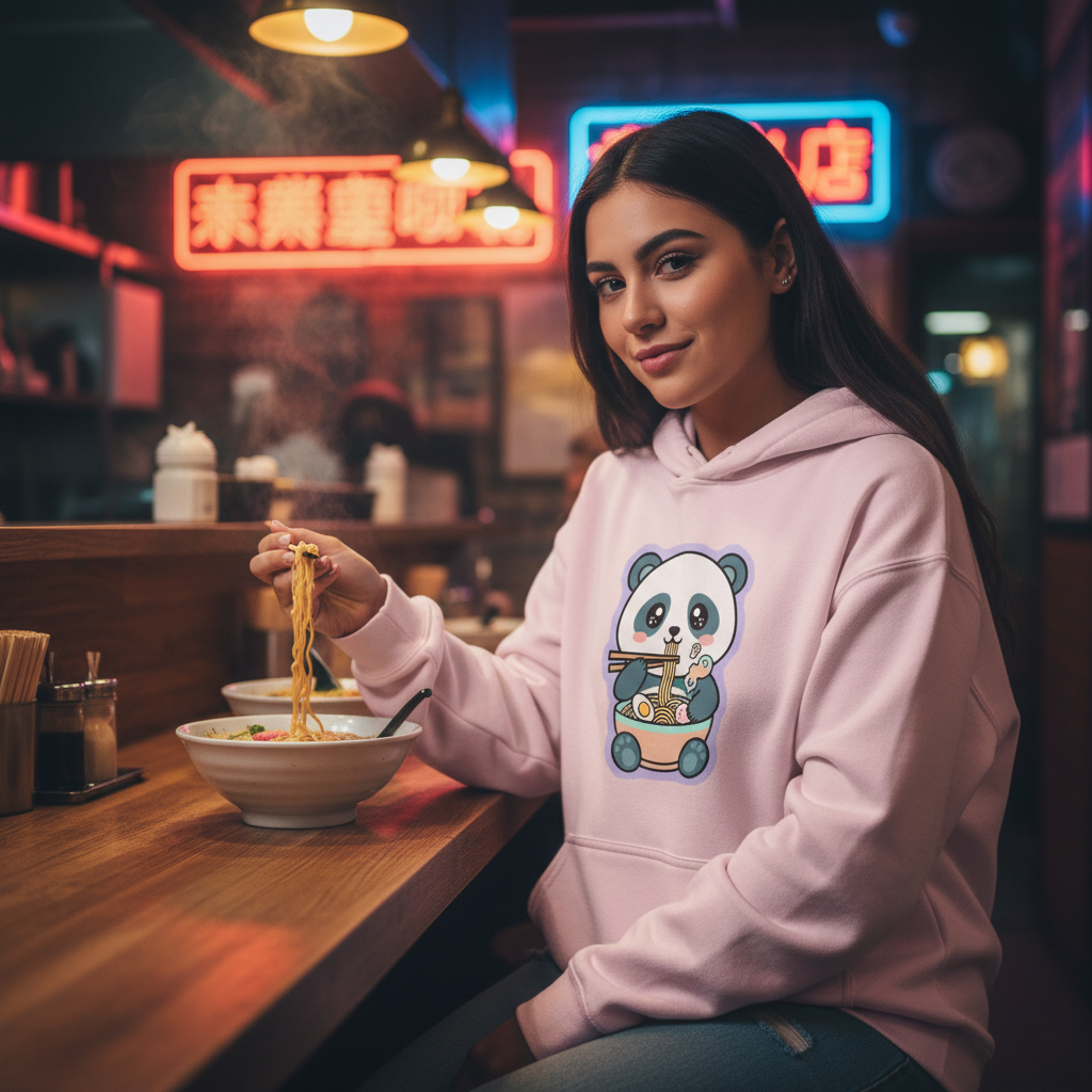 Kawaii Panda Ramen Hoodie – Cute Pink Oversized Streetwear