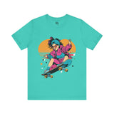 Retro Skater Girl T-Shirt - Vibrant 80s Style