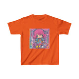 Cute Pink Cartoon Girl T-Shirt – Colorful Urban Art Style