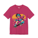 Retro Skater Girl T-Shirt - Vibrant 80s Style