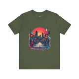 Sunset City Street T-Shirt – Vibrant Urban Skyline Art Tee