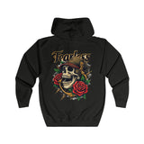 Fearless Skull and Roses Hoodie – Bold Gothic Graphic Zip-Up