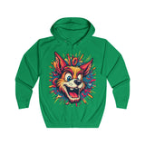 Playful Cartoon Dog Hoodie - Vibrant Graphic Zip-Up