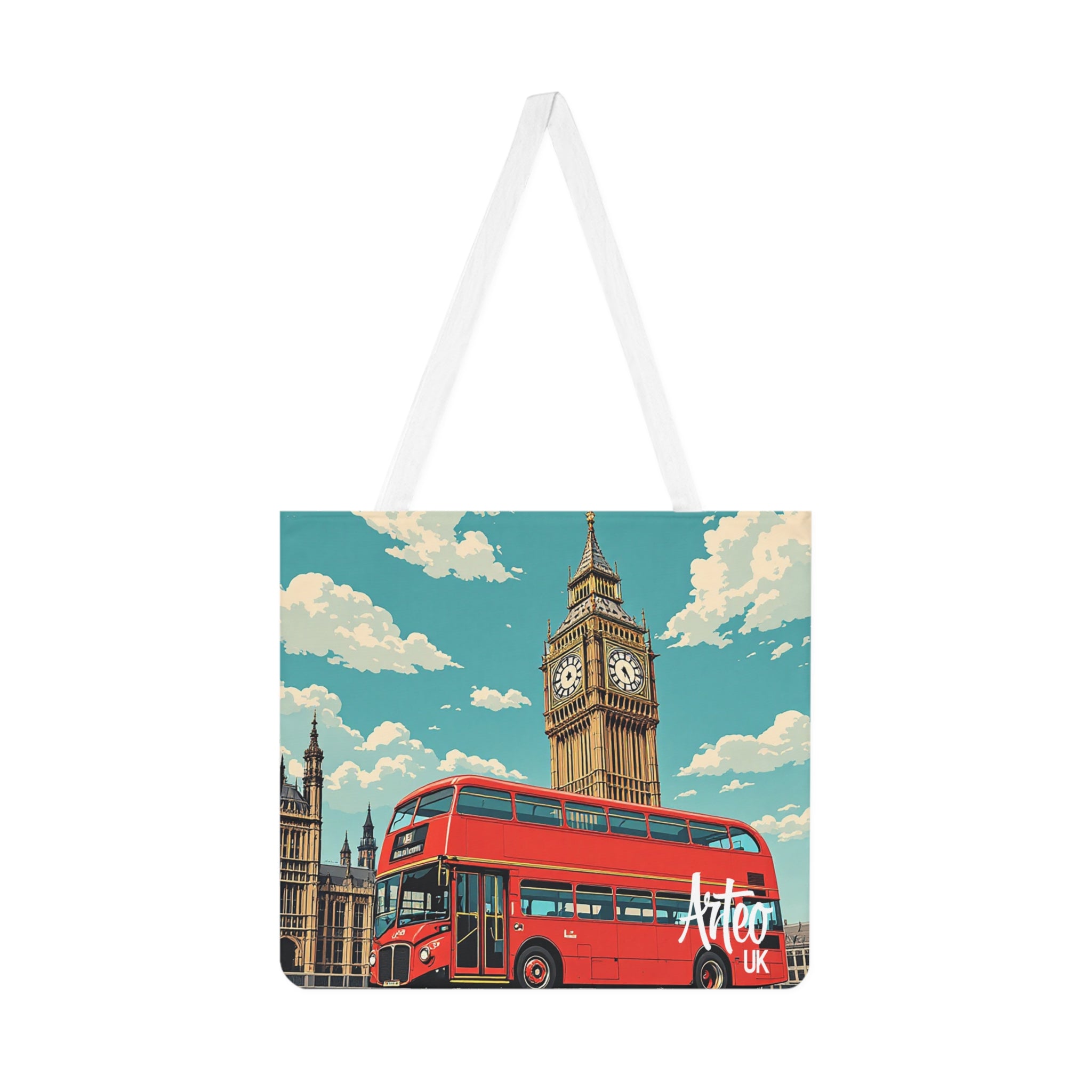 Arteo UK London Tote Bag – Big Ben and Red Bus Retro Travel Design