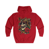 Fearless Skull and Roses Hoodie – Bold Gothic Graphic Zip-Up