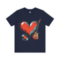 Navy Blue Heart & Music Graphic T-Shirt