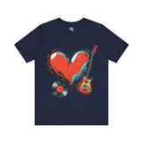 Navy Blue Heart & Music Graphic T-Shirt